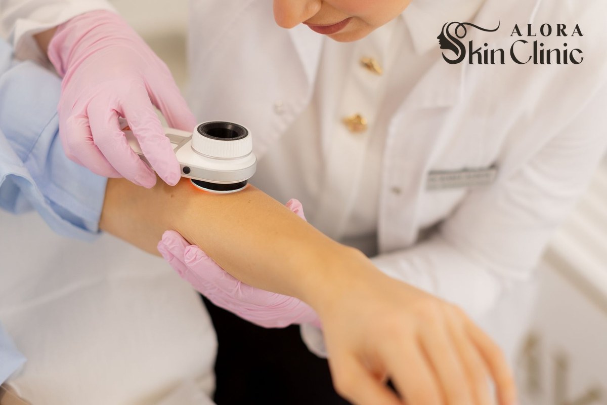 Skin assessment before a summer treatment, checking the skin before deciding what is safe to book